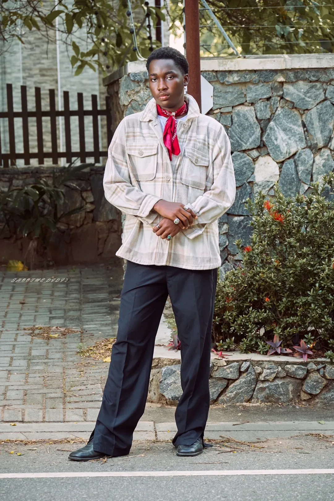 "Red bandana, calm face, heavy drip.
 Vintage is not old, vintage is gold."